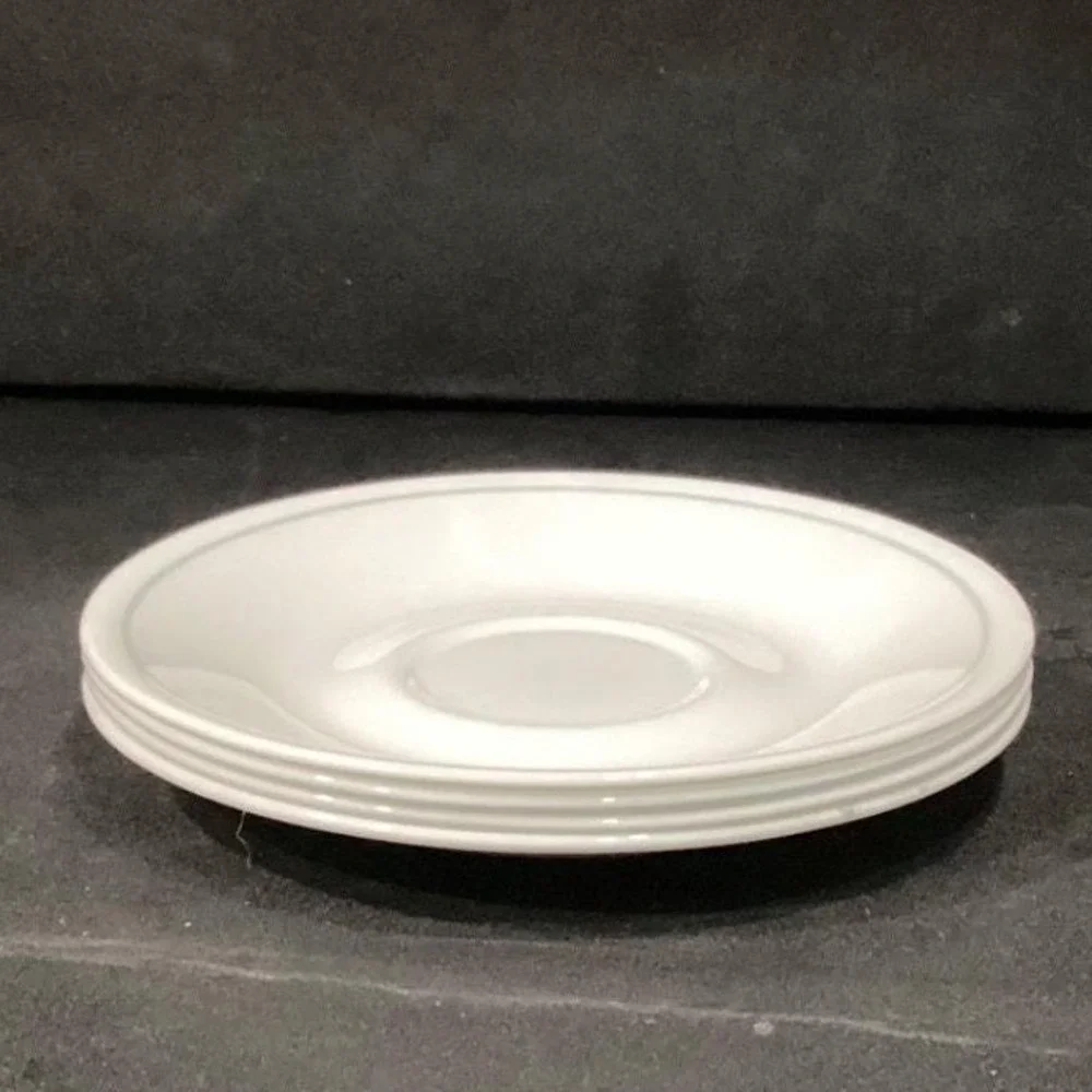 Corelle Corningware White‎ Saucers, Set of 4, Single Green Band, Vtg Dinnerware